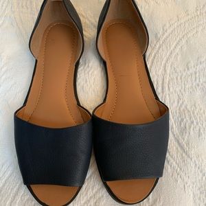 Navy peep toe flats